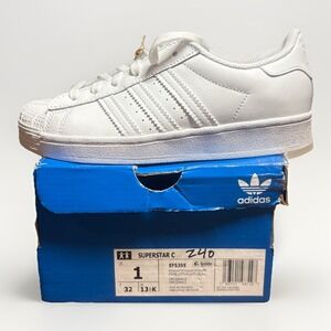 Unisex Kids Adidas Originals Superstar C  Shoe‎ Triple White EF5395 Size 1